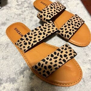 SHEIN Women's Leopard Print Sandals - Tan and Black